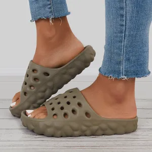 Sohiwoo Women Cut Out Slippers Thick Sole Slides Summer Beach Shoes