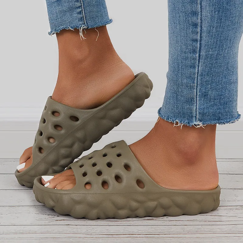Sohiwoo Women Cut Out Slippers Thick Sole Slides Summer Beach Shoes