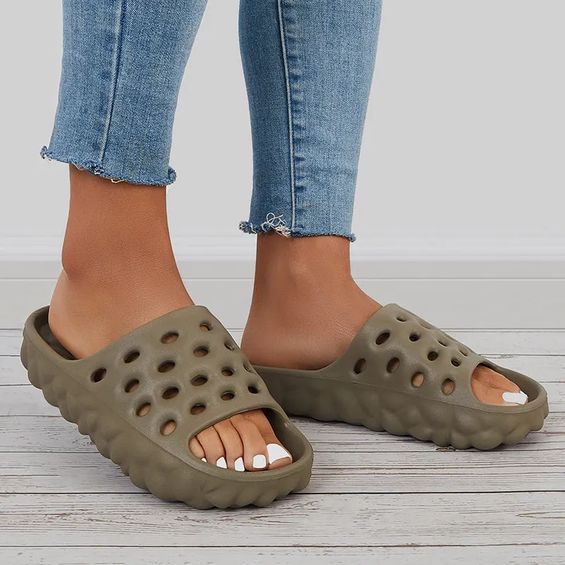 Sohiwoo Women Cut Out Slippers Thick Sole Slides Summer Beach Shoes