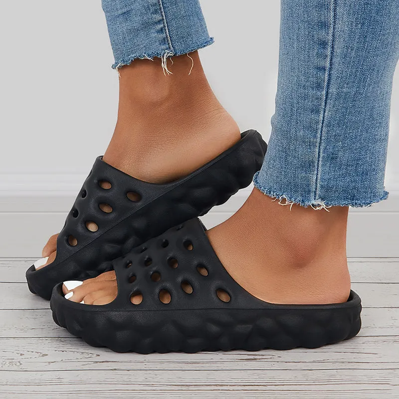 Sohiwoo Women Cut Out Slippers Thick Sole Slides Summer Beach Shoes