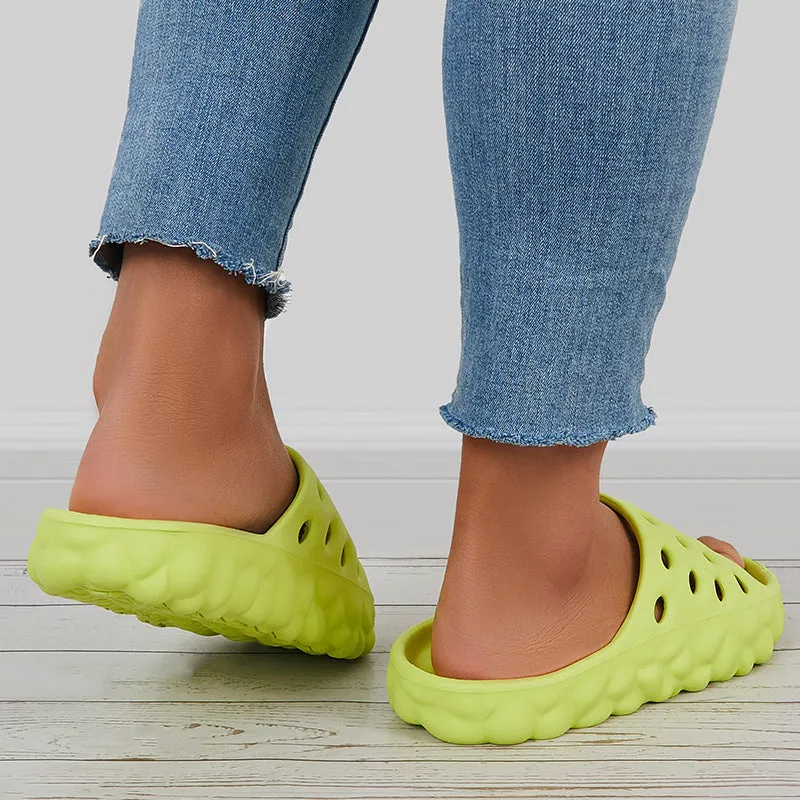 Sohiwoo Women Cut Out Slippers Thick Sole Slides Summer Beach Shoes