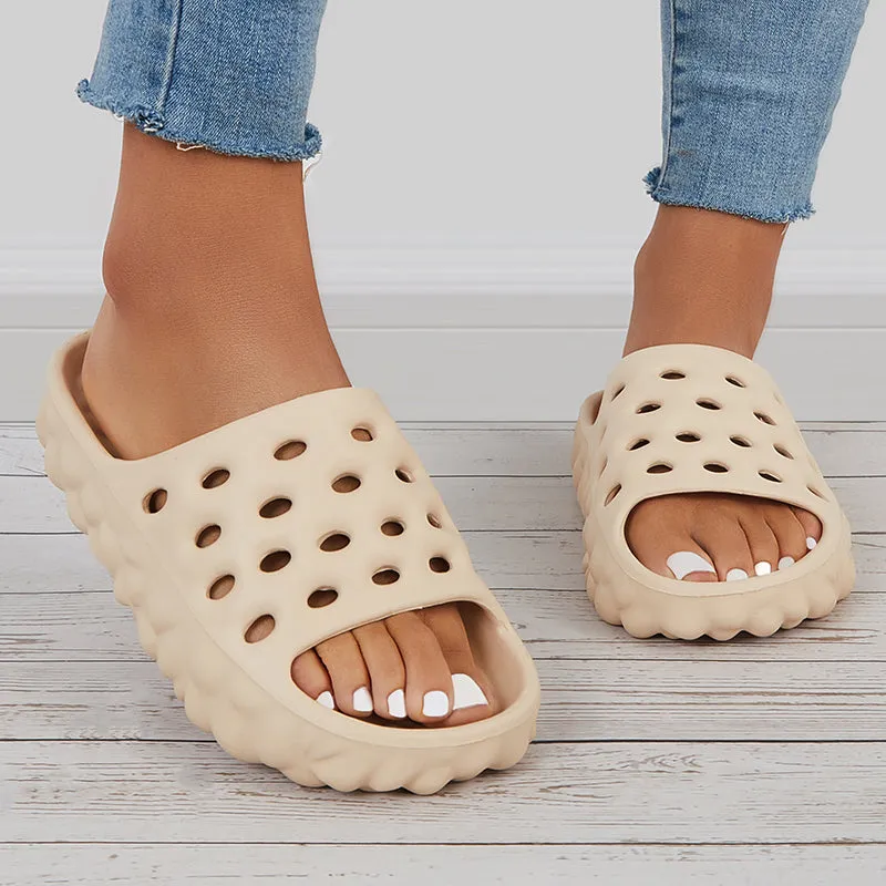 Sohiwoo Women Cut Out Slippers Thick Sole Slides Summer Beach Shoes