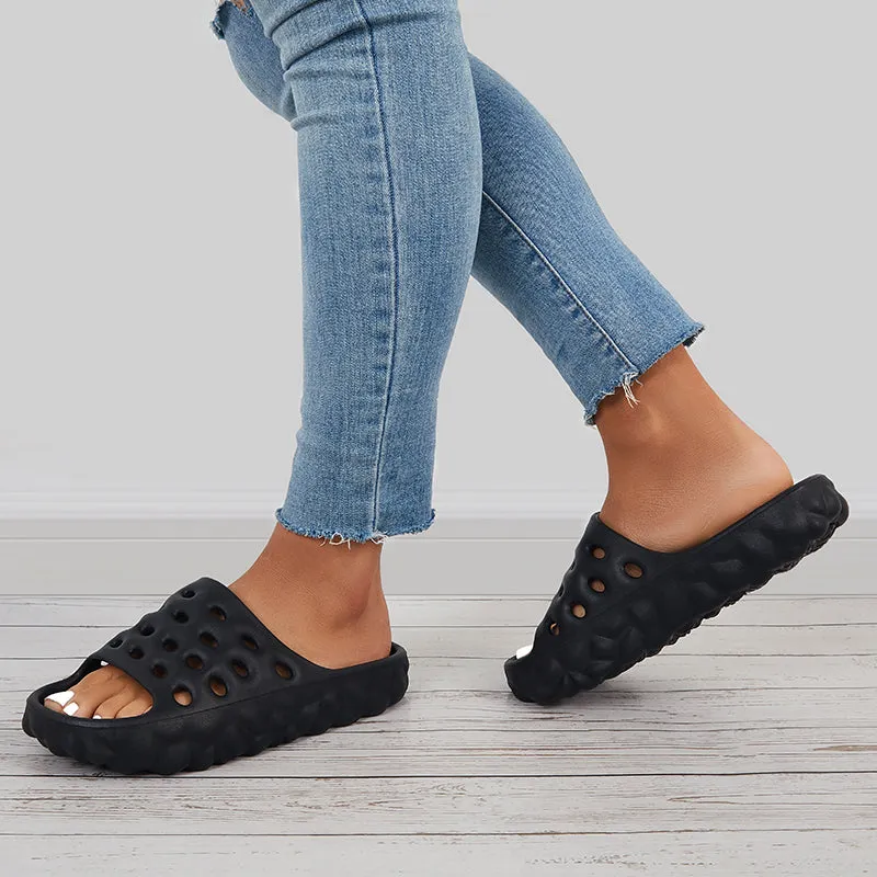 Sohiwoo Women Cut Out Slippers Thick Sole Slides Summer Beach Shoes