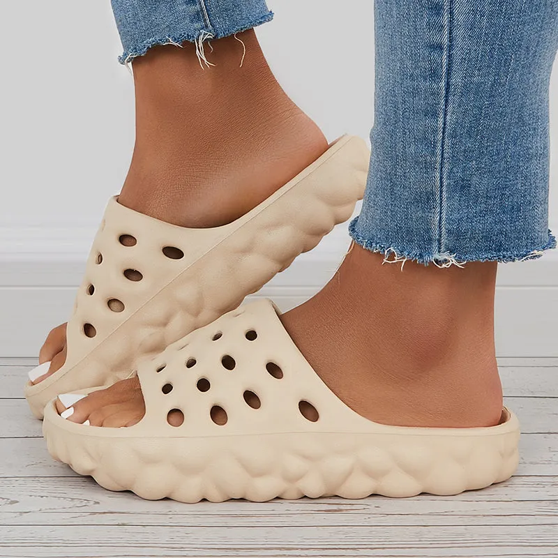 Sohiwoo Women Cut Out Slippers Thick Sole Slides Summer Beach Shoes