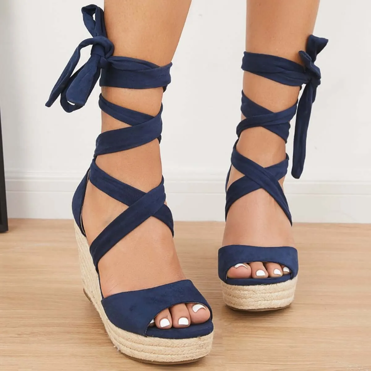 Sohiwoo Women Summer Lace Up Espadrille Heel Platform Wedge Sandals
