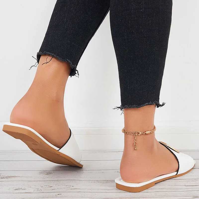 Sohiwoo Women Summer Slide Sandals Square Toe Flat Beach Slippers