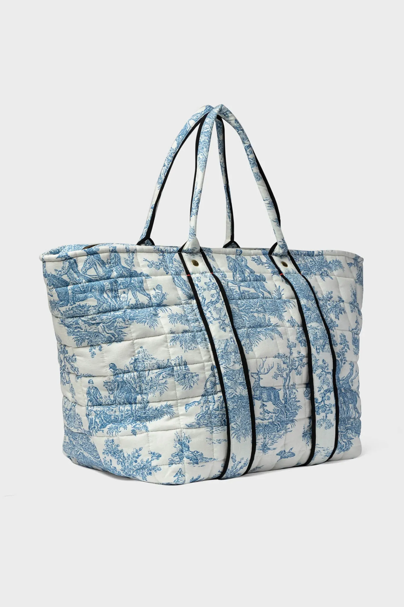 St. Calais Blue Quilted Linen Toile Giant Trop Avion with Pouchette