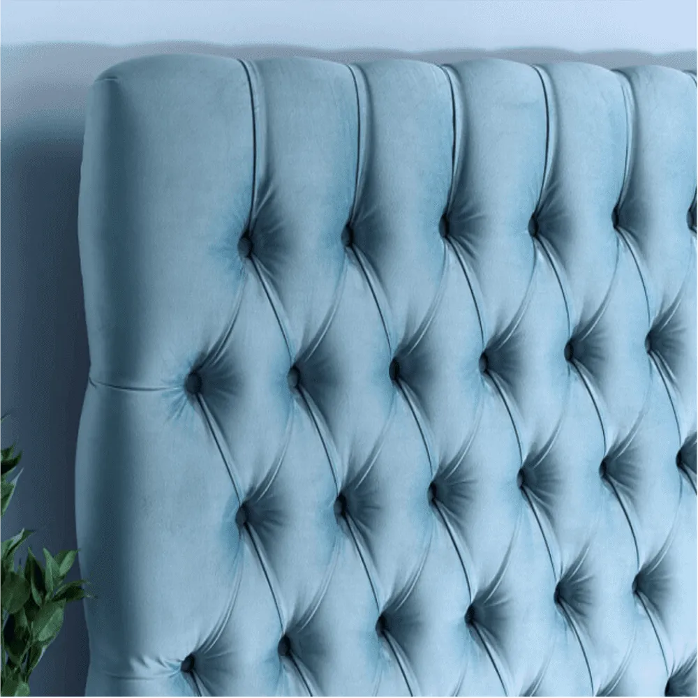 Unicorn Straight Quilted Bed With Storage in Blue Suede