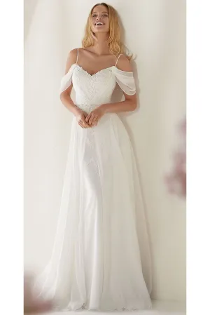 Unique Spaghetti Straps Sweep Train Wedding Dress, Long Beach Wedding Dresses UQ2371
