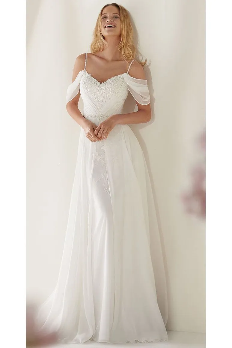 Unique Spaghetti Straps Sweep Train Wedding Dress, Long Beach Wedding Dresses UQ2371