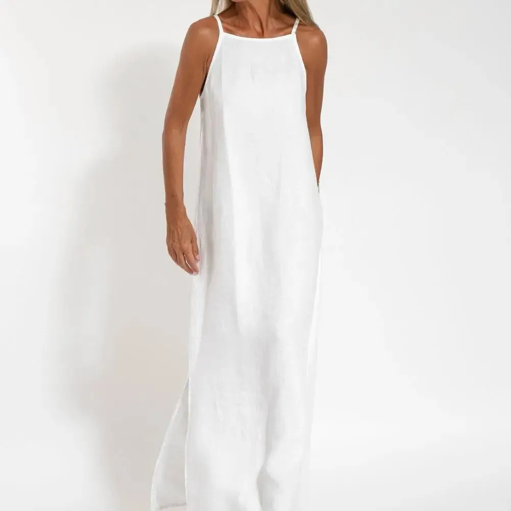 Uniwim Lady Long Dress Stylish Shoulderless Maxi Dress Ankle Length Soft Casual with Side Split for Summer Summer Beach Dress