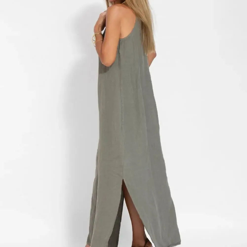 Uniwim Lady Long Dress Stylish Shoulderless Maxi Dress Ankle Length Soft Casual with Side Split for Summer Summer Beach Dress