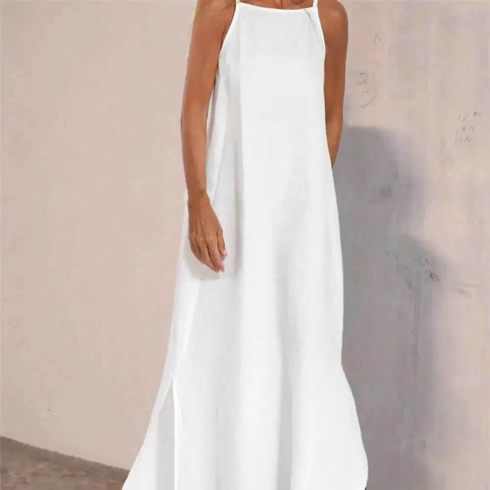 Uniwim Lady Long Dress Stylish Shoulderless Maxi Dress Ankle Length Soft Casual with Side Split for Summer Summer Beach Dress