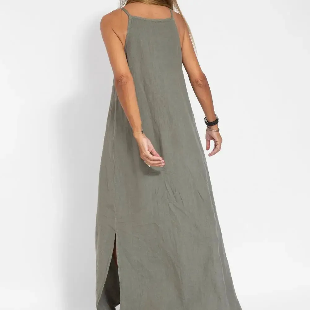 Uniwim Lady Long Dress Stylish Shoulderless Maxi Dress Ankle Length Soft Casual with Side Split for Summer Summer Beach Dress