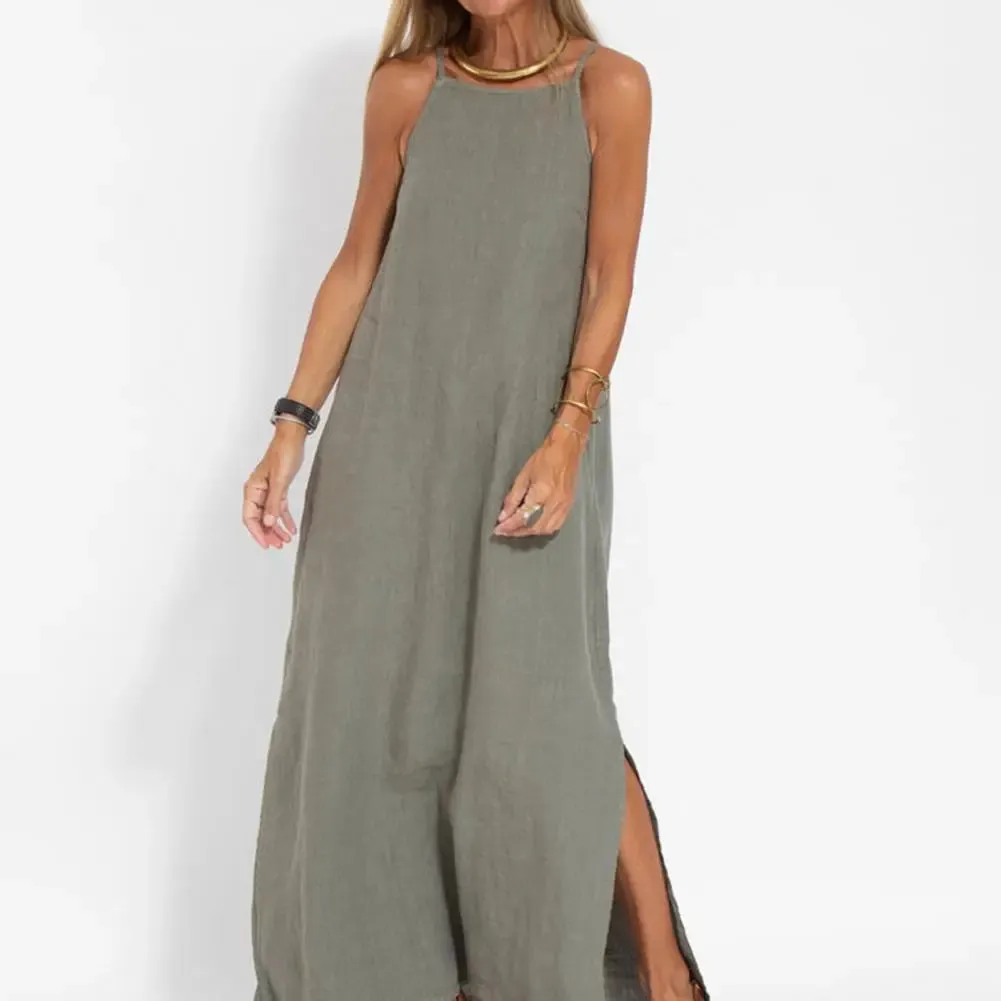 Uniwim Lady Long Dress Stylish Shoulderless Maxi Dress Ankle Length Soft Casual with Side Split for Summer Summer Beach Dress