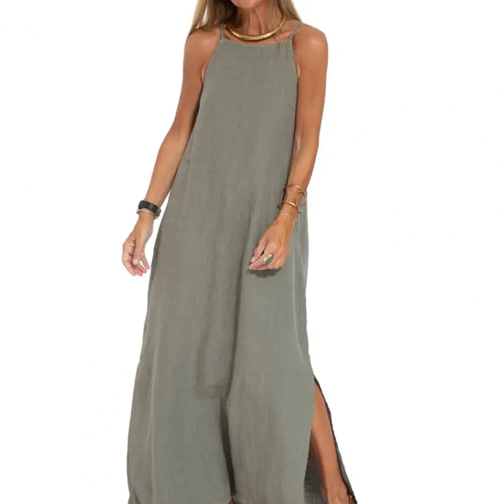 Uniwim Lady Long Dress Stylish Shoulderless Maxi Dress Ankle Length Soft Casual with Side Split for Summer Summer Beach Dress
