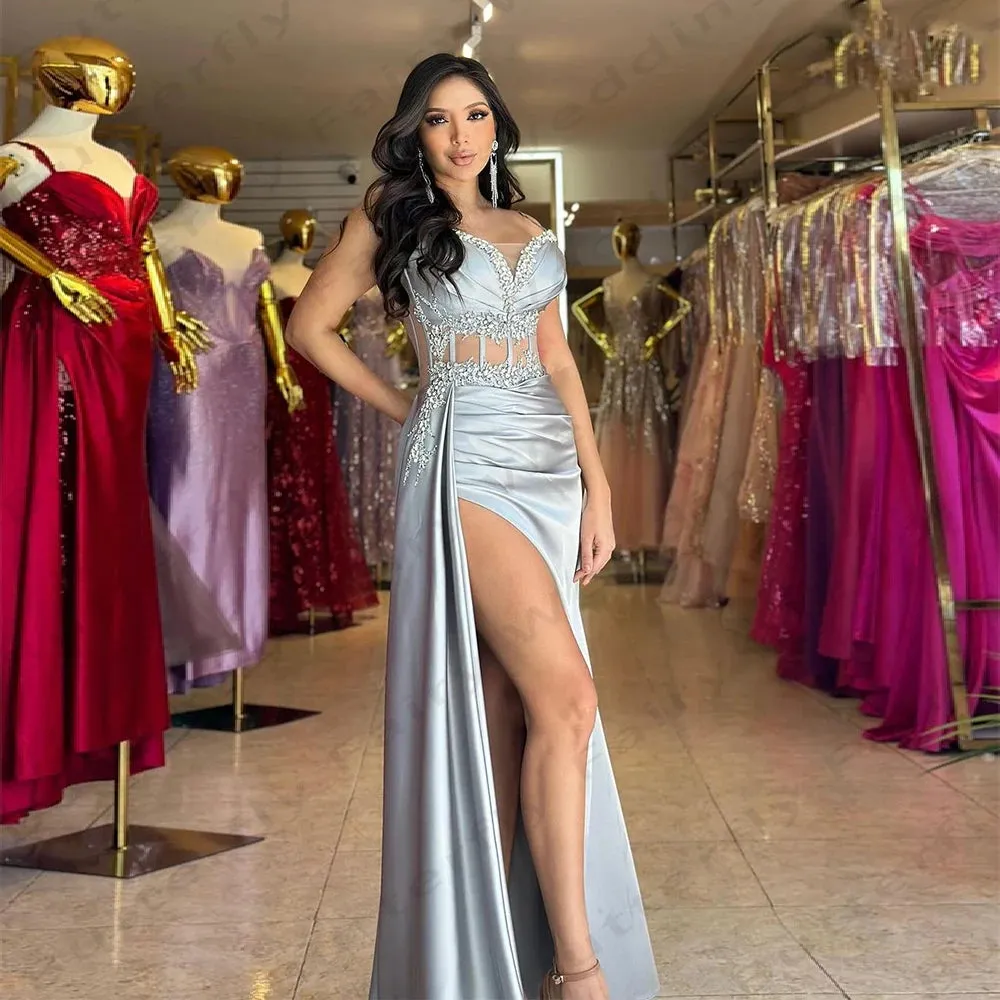 Uniwim Sexy Women's Evening Dresses Mermaid Side Split Off Shoulder Princess Prom Gowns Formal Beach Cocktail Party Fashion Celebrity