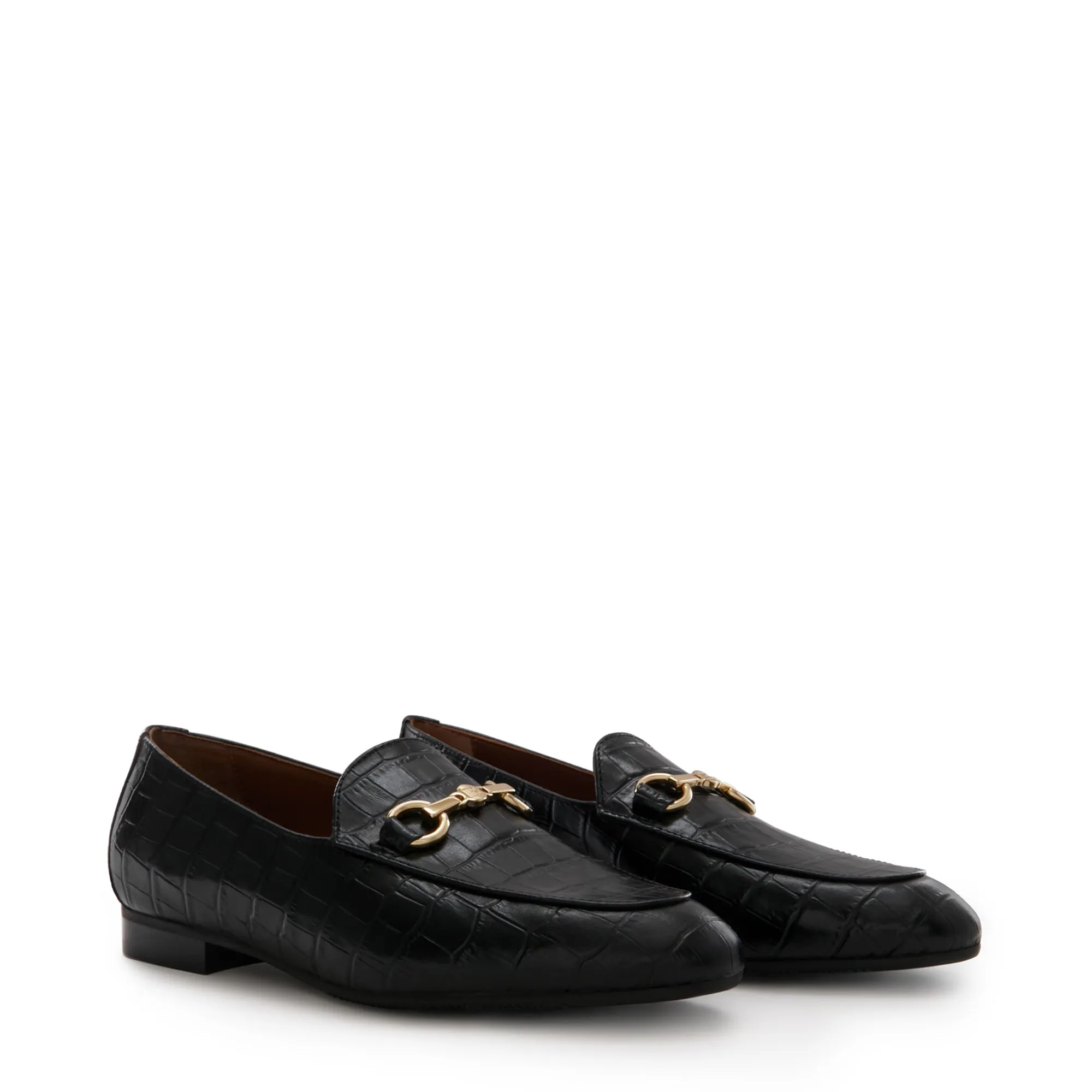 Vendôme Fleur croco black calfskin leather loafers