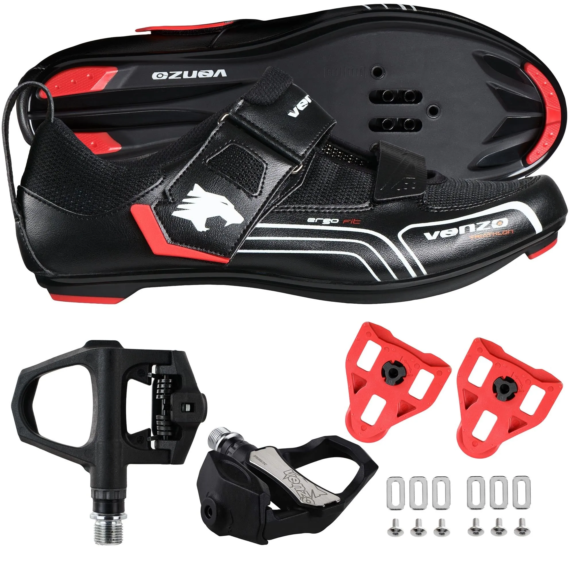 Venzo Bike Bicycle Road Cycling Triathlon Shoes with Clipless Pedals and Cleats - Look ARC Delta Compatible - Size 49