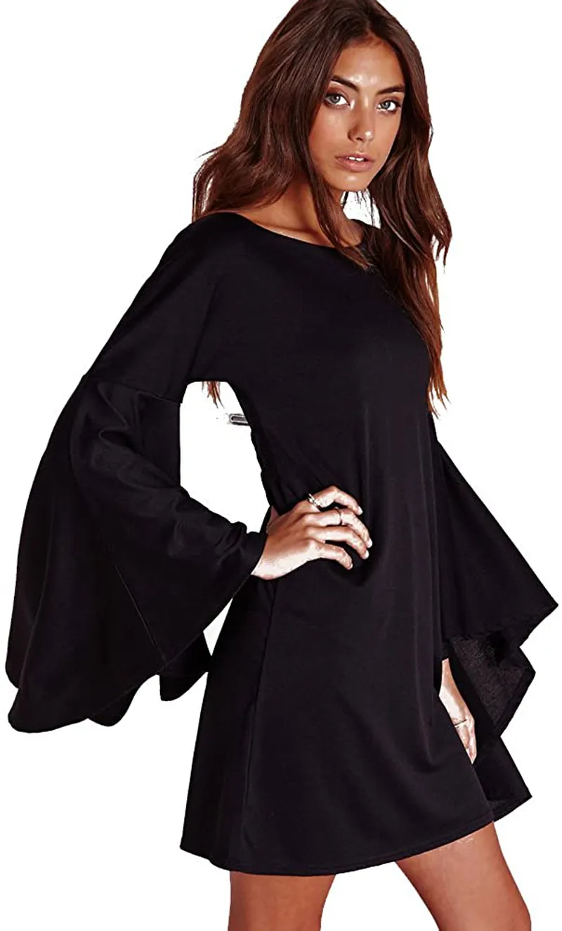 VIVICASLTE Women's USA Long Flare Bell Sleeve Blouse Mini Dress