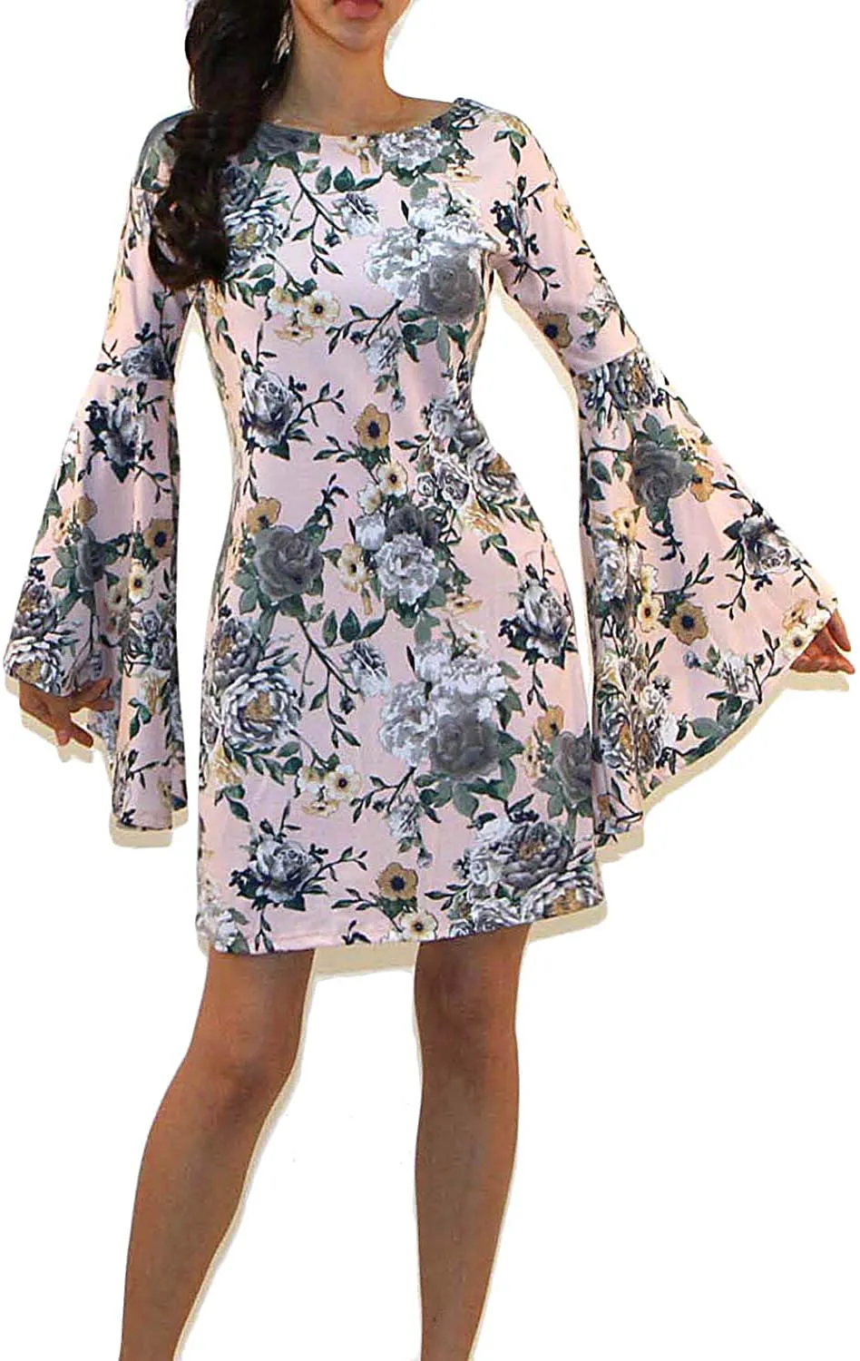 VIVICASLTE Women's USA Long Flare Bell Sleeve Blouse Mini Dress