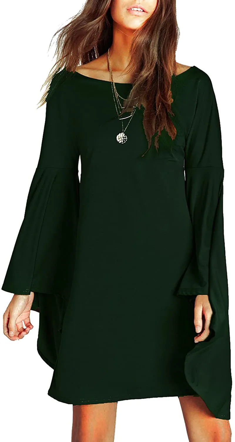 VIVICASLTE Women's USA Long Flare Bell Sleeve Blouse Mini Dress