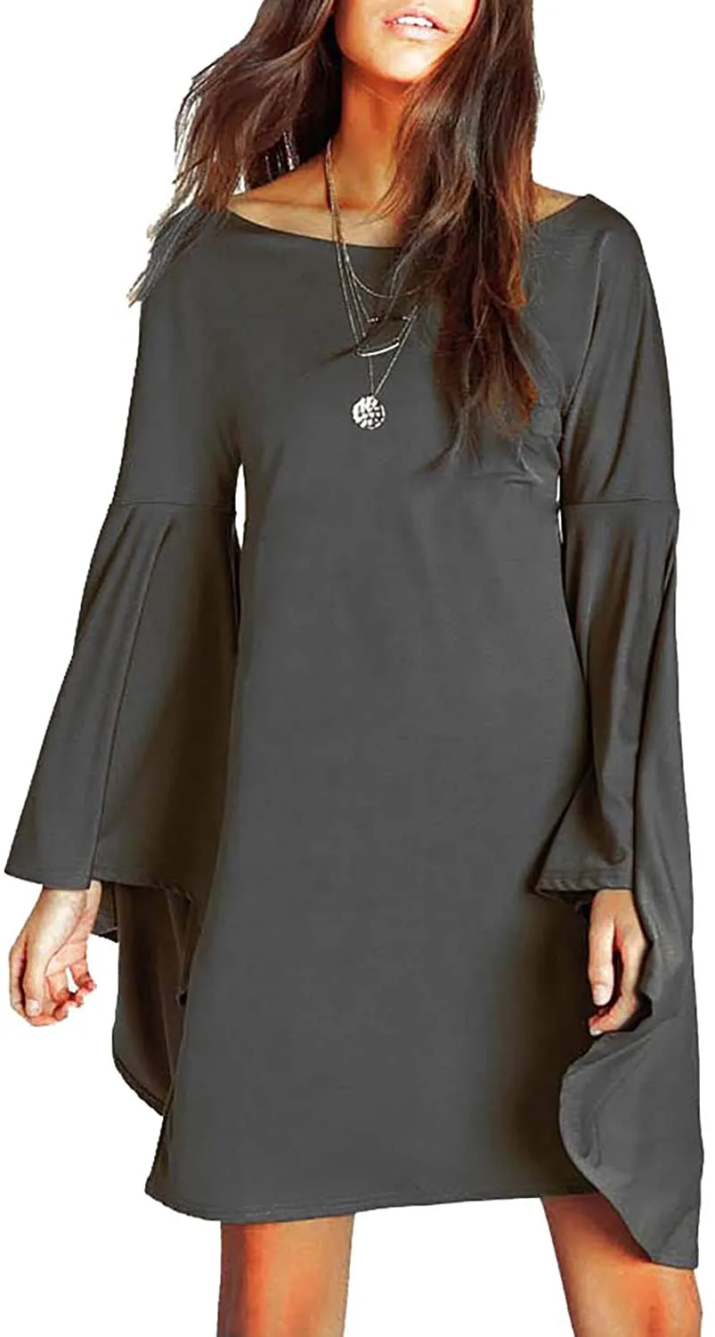 VIVICASLTE Women's USA Long Flare Bell Sleeve Blouse Mini Dress