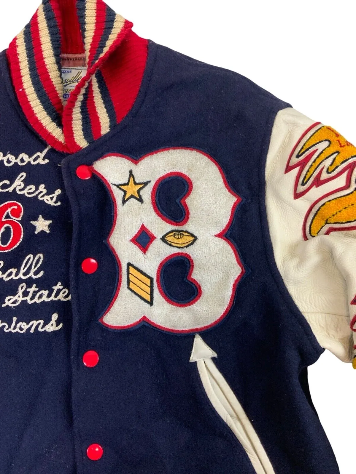 VTG 80s USA WHITESVILLE WOOL LEATHER VARSITY JACKET  FOOTBALL ROCKABILLY S 36”