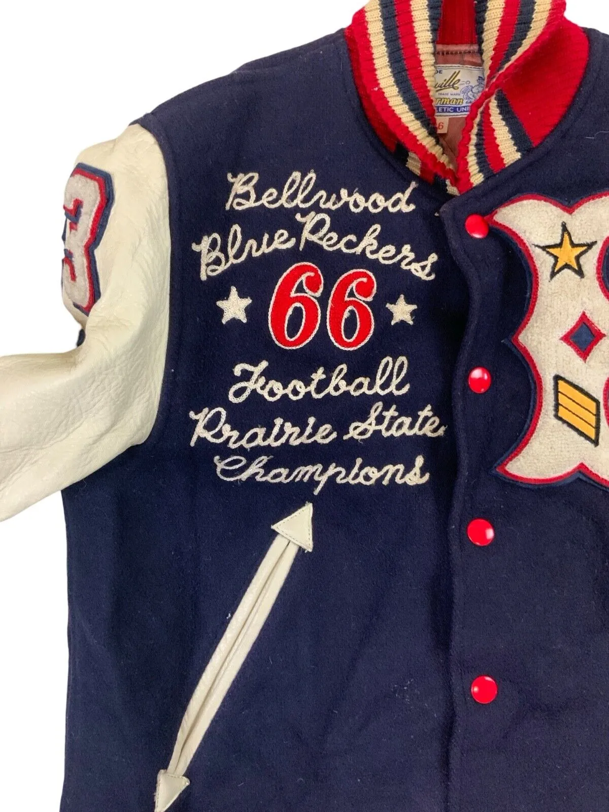 VTG 80s USA WHITESVILLE WOOL LEATHER VARSITY JACKET  FOOTBALL ROCKABILLY S 36”