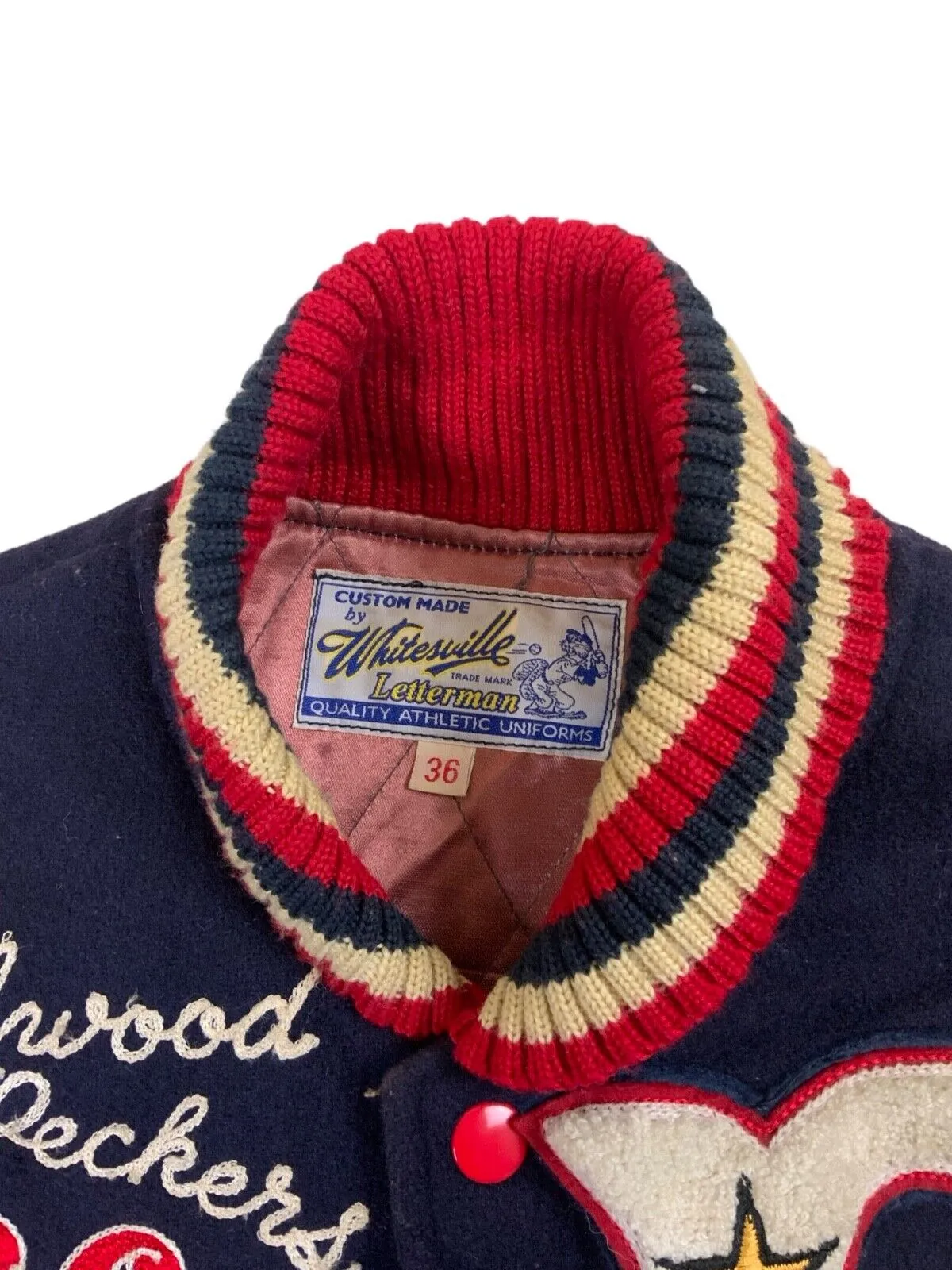 VTG 80s USA WHITESVILLE WOOL LEATHER VARSITY JACKET  FOOTBALL ROCKABILLY S 36”