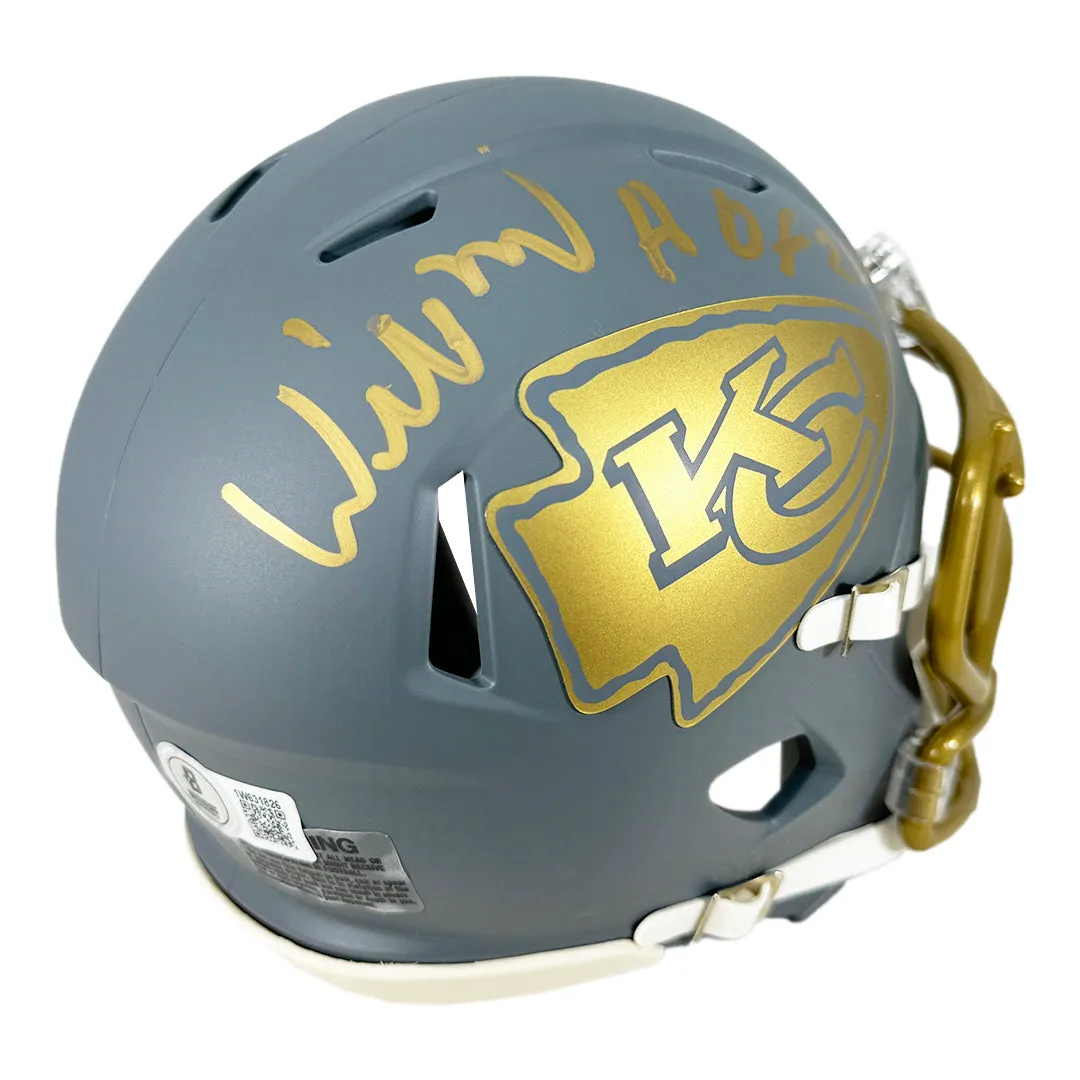 Willie Roaf Signed HOF 2012 Inscription Kansas City Chiefs Slate Alternate Speed Mini Football Helmet (Beckett)