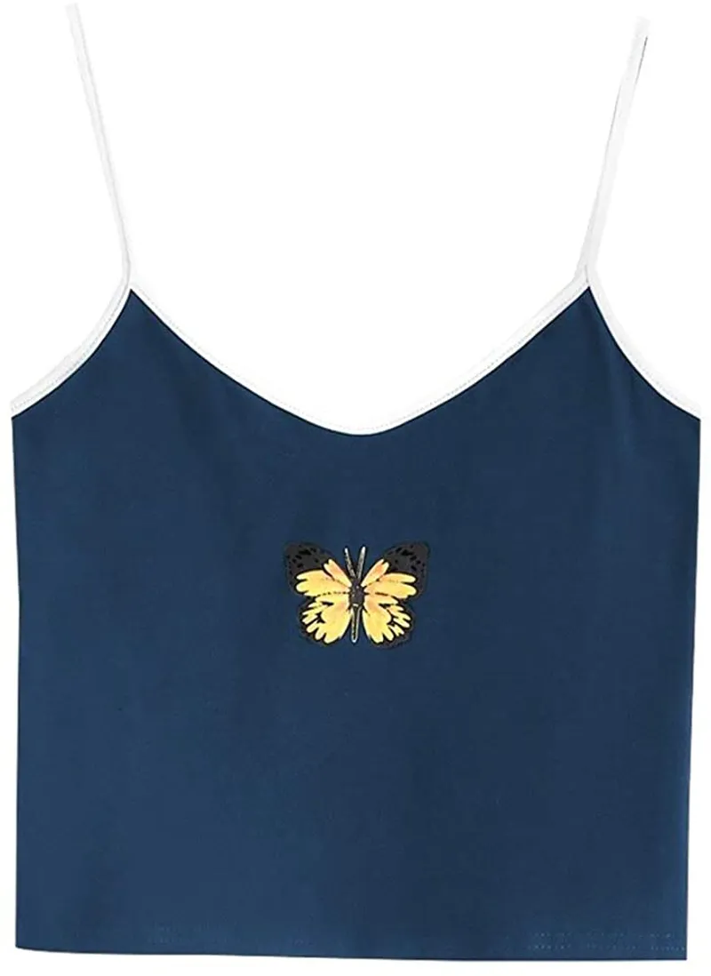 ZAFUL Women's Butterfly Crop Top Shoulder Tie Ruffle Cami Tank Top
