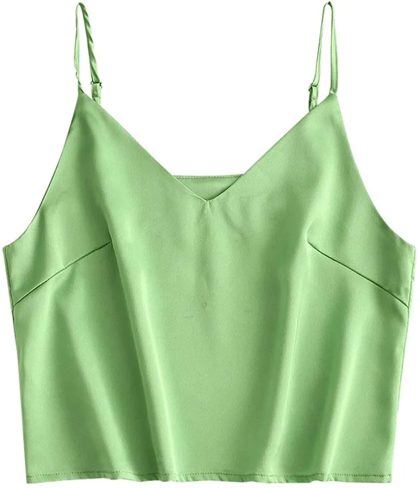 ZAFUL Women's Butterfly Crop Top Shoulder Tie Ruffle Cami Tank Top